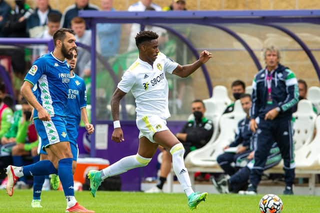 QUICKLY SETTLED: Junior Firpo, right, in action for Leeds United during Saturday's pre-season friendly against Real Betis in Lougborough. Picture by Bruce Rollinson.