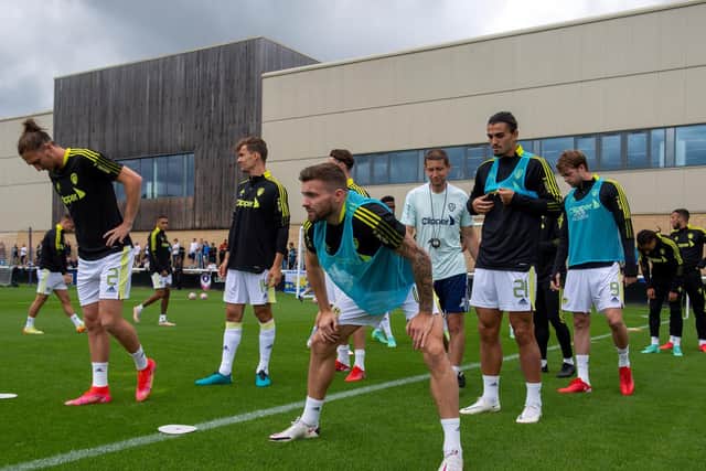 Leeds United warm-up at Loughborough. Pic: Bruce Rollinson
