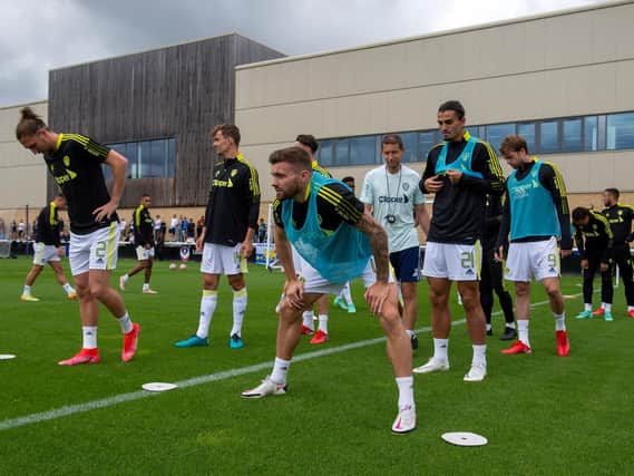 Leeds United warm-up at Loughborough. Pic: Bruce Rollinson