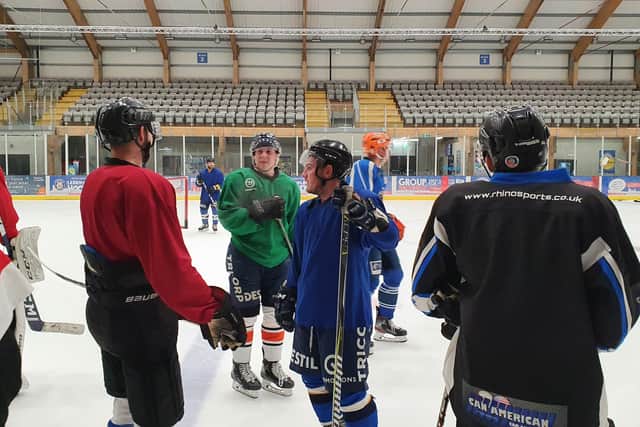 Leeds Knights' players take a breather during their first practise session under head coach Dave Whistle.