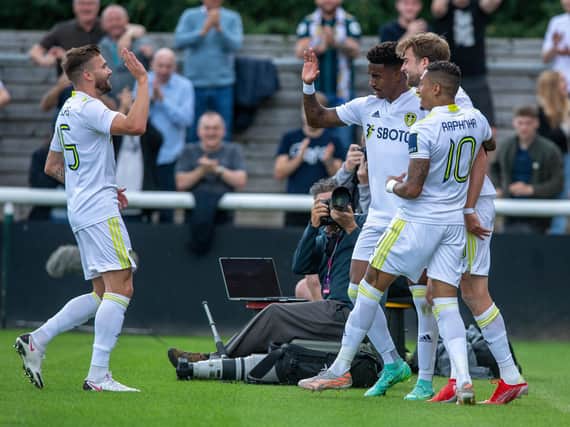 Leeds United celebrate during a pre-season clash with Real Betis. Pic: Bruce Rollinson