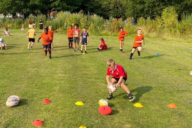 Youngsters take part in a Sky Try session at the North Leeds Leopards club. Picture by Leeds Rhinos Foundation.