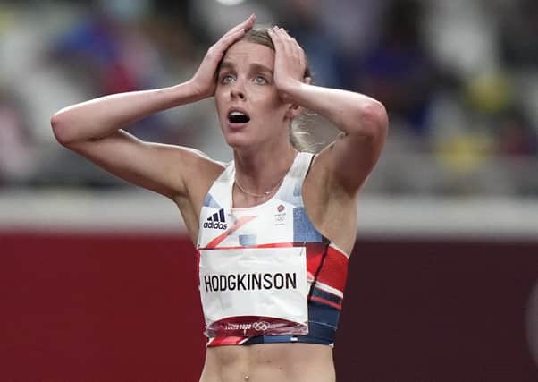 Keely Hodgkinson, of Britain, reacts after her second place finish in the final of the women's 800m at the 2020 Summer Olympics in Tokyo. (AP Photo/David Goldman)
