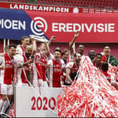 DOMINANT: Ajax celebrate winning their 35th national title after beating FC Emmen at the Johan Cruyff Arena in Amsterdam back in May. Photo by MAURICE VAN STEEN/ANP/AFP via Getty Images.