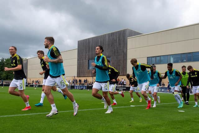 Leeds United warm-up at Loughborough University. Pic: Bruce Rollinson