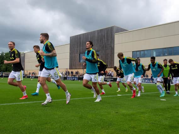 Leeds United warm-up at Loughborough University. Pic: Bruce Rollinson