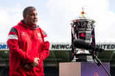 England coach Shaun Wane with the men's World Cup trophy. Picture by SWpix.com.
