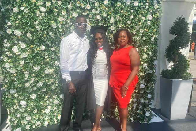 Damion Thompson pictured with his wife Linda Rose and  his stepdaughter Rebecca.