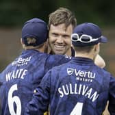 Yorkshire's Matt PIllans is congratulated on taking the wicket of Nottinghamshire's Sol Budinger. Pictures: Allan McKenzie/SWpix.com