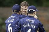 Yorkshire's Matt PIllans is congratulated on taking the wicket of Nottinghamshire's Sol Budinger. Pictures: Allan McKenzie/SWpix.com