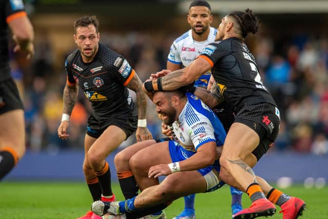 Held: Konrad Hurrell's run is halted by Cas forward Jesse Sene-Lefao.
Picture Bruce Rollinson