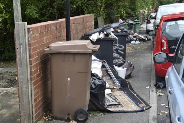 Calls are being made for a community forum to tackle anti-social behaviour in Headingley, Hyde Park, Burley and Woodhouse. Pictured: Overflowing bins in Moorland Avenue Hyde Park, Leeds. Photo taken by Steve Riding