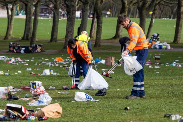 A clean-up operation in Woodhouse Moor, Hyde Park earlier this year after lots of litter was left in the park. Photo: James Hardisty