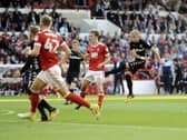 ROCKET: Gjanni Alioski scores his first goal for Leeds United in the 2-0 victory at Nottingham Forest of August 2017. Picture by Jonathan Gawthorpe.