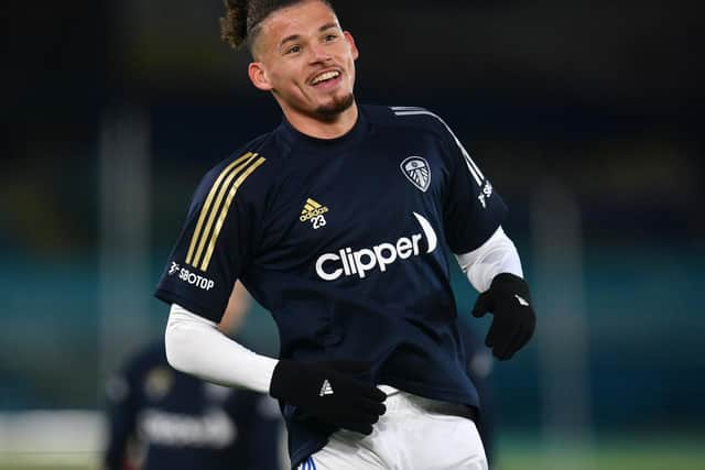 ON THE BENCH: Leeds United's England international midfielder Kalvin Phillips. Photo by Paul Ellis - Pool/Getty Images.