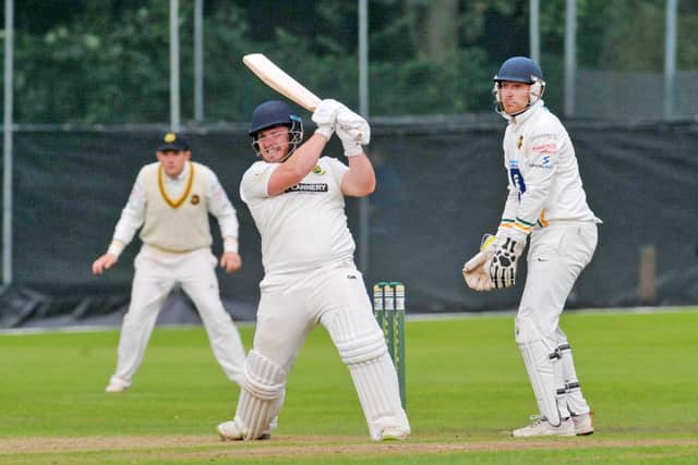 Steven Bullen hit a rapid 28 in New Farnley's victory over Pudsey St Lawrence in the Priestley Cup semi-final on Sunday. Picture: Steve Riding.