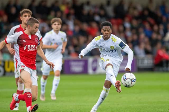 Leeds United attacker Crysencio Summerville in action against Fleetwood Town. Pic: Bruce Rollinson