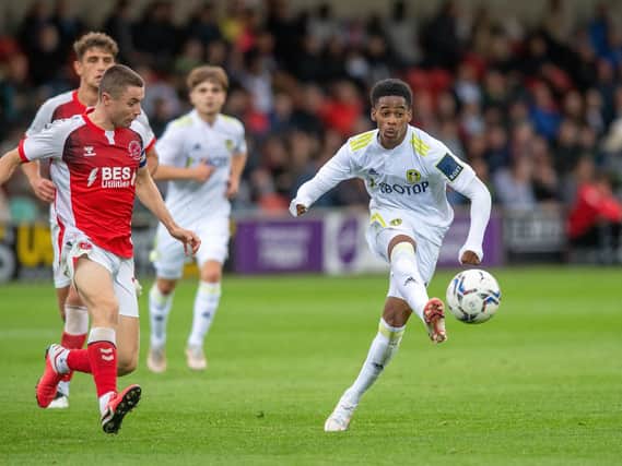 Leeds United attacker Crysencio Summerville in action against Fleetwood Town. Pic: Bruce Rollinson