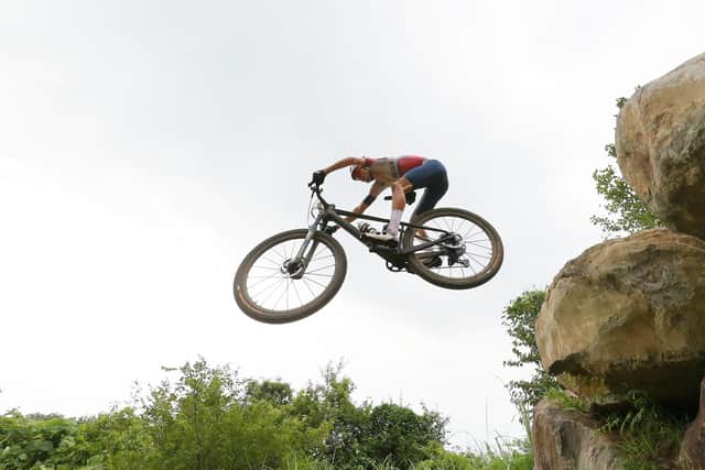 Yorkshire's Tom Pidcock of Team Great Britain jumps off a boulder during the Men's Cross-country race of the Tokyo 2020 Olympic Games at Izu Mountain Bike Course on July 26, 2021 in Izu, Shizuoka, Japan. (Picture: Michael Steele/Getty Images)