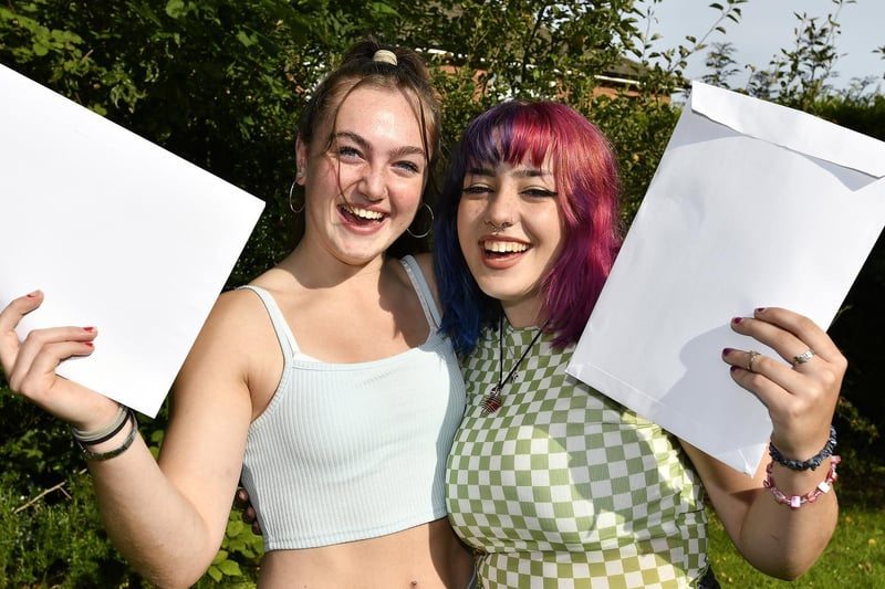 Abi Bowes and Amira Abdelbaqi celebrate their results at Scalby School.