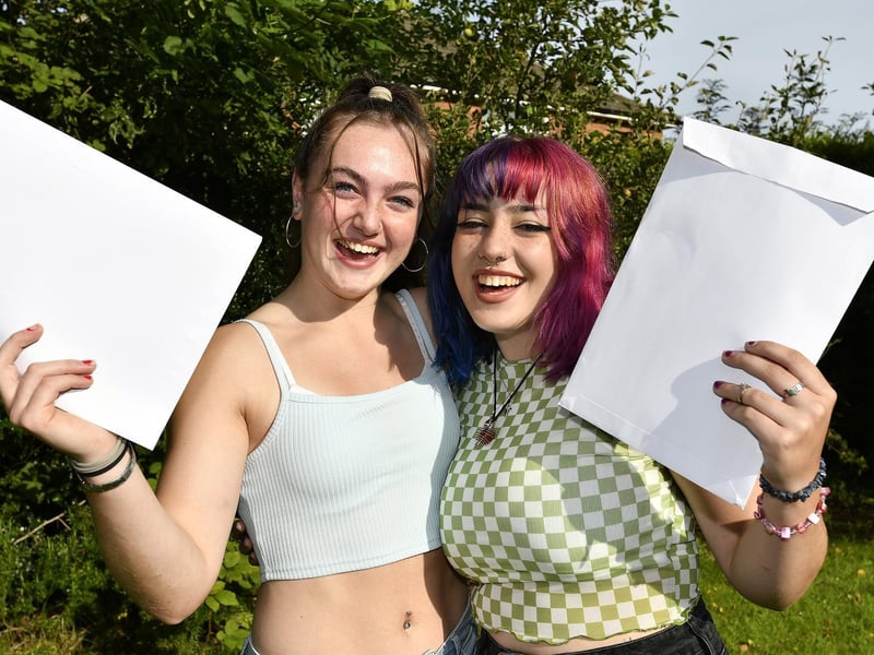 Abi Bowes and Amira Abdelbaqi celebrate their results at Scalby School.