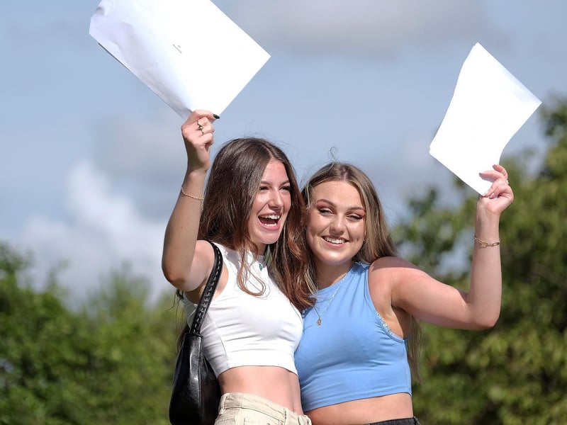 Olivia Cumming and Kathryn Kitto celebrate at St Augustine's School.