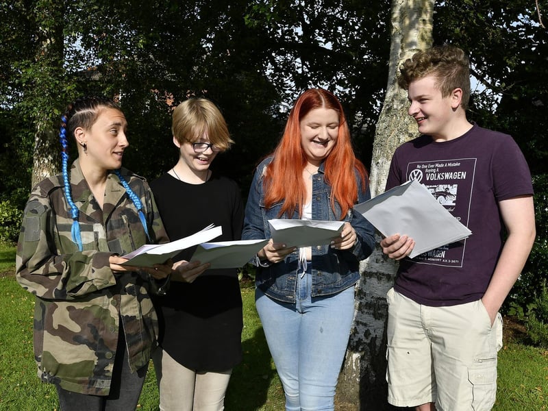 Kira Atkinson, Amy Kilvington Willow Gibson and George Field discuss their results at Scalby School.