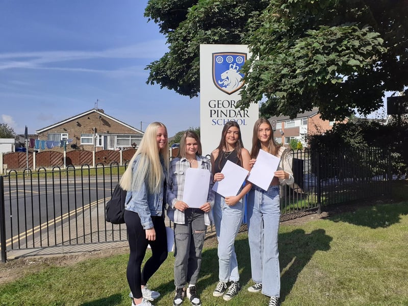 Students collect their results at George Pindar School.