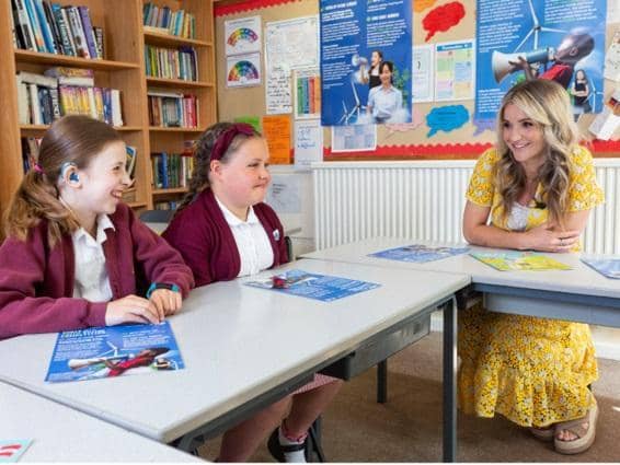 Pupils from Primrose Lane Primary school in Boston Spa, Leeds, shared their ideas with TV presenter Helen Skelton on how to fight climate change to help launch National Grid’s Voices for a Green Future competition