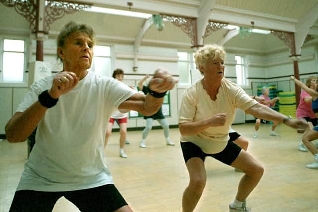 Molly Sterlacchini (left) and Florence Cholmondeley doing their aerobics at Bramley Baths in November 1997. Picture: Gary Longbottom
