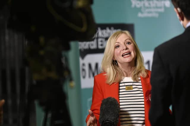 Tracy Brabin talking to the media during the mayoral race. Picture: Steve Riding