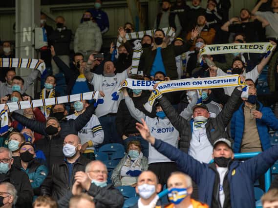 Leeds United fans inside Elland Road in May. Pic: Bruce Rollinson