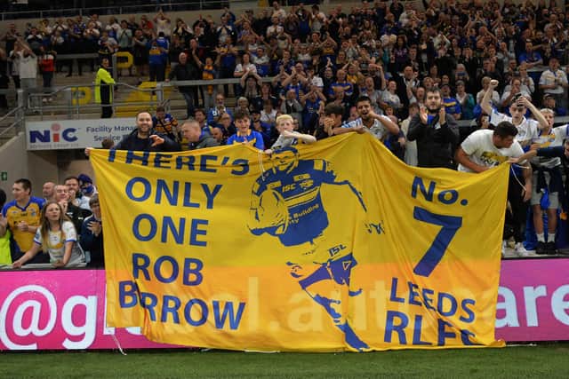 Hero:
Rhinos fans with a Rob Burrow banner in the South Stand at the end.
Picture: Jonathan Gawthorpe