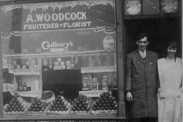 A.Woodcock, fruiterer and florist. Copyright Leeds Libraries, Leodis.net