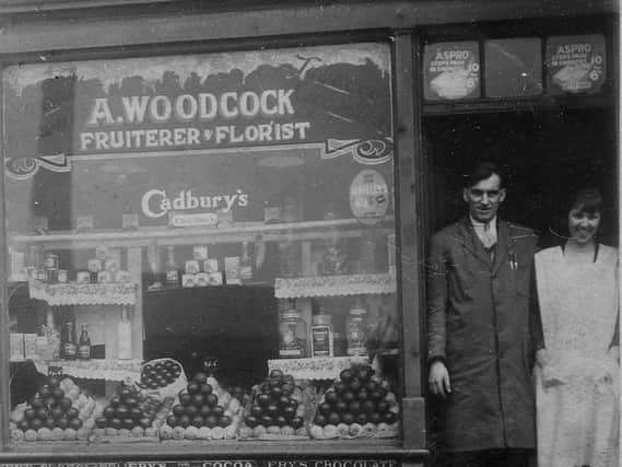 A.Woodcock, fruiterer and florist. Copyright Leeds Libraries, Leodis.net