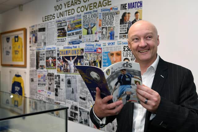 Graham Hyde of the Leeds United Supporters Trust at the 2019 centenary exhibition. Pic: Jonathan Gawthorpe