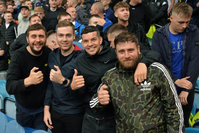 Leeds
United fans enjoy their return to Elland Road. Picture: Jonathan Gawthorpe.
