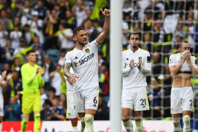 Leeds United's Liam Cooper thanks the fans at the full time.
Picture: Jonathan Gawthorpe.
