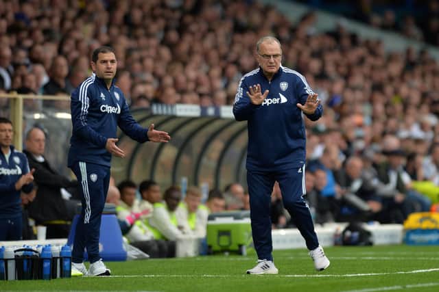 Leeds United head coach Marcelo Bielsa on the sidelines against Everton. Picture: Jonathan Gawthorpe.