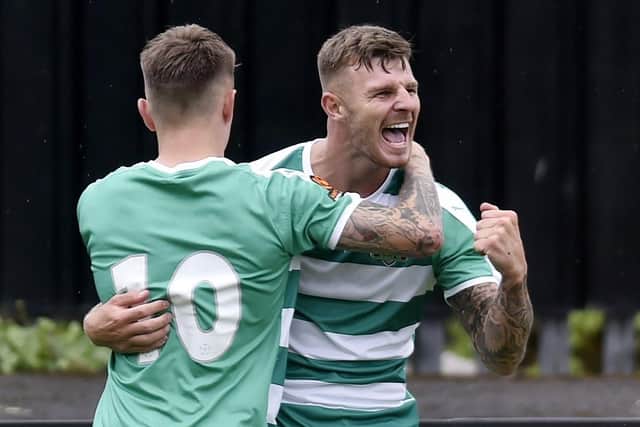 Fasrley Celtic's Tyler Walton celebrates his goal against Chester. Picture: Steve Riding.