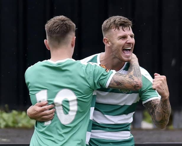 Fasrley Celtic's Tyler Walton celebrates his goal against Chester. Picture: Steve Riding.