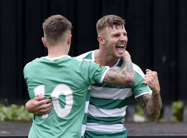 Fasrley Celtic's Tyler Walton celebrates his goal against Chester. Picture: Steve Riding.