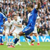 CAULDRON OF NOISE: Dominic Calvert-Lewin fires Everton in front from the penalty spot in Saturday's 2-2 draw against Leeds United at an extremely loud Elland Road. Photo by Jan Kruger/Getty Images.