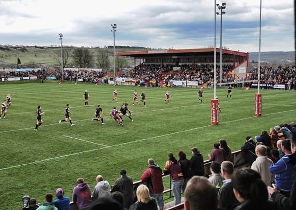 Batley Bulldogs' Mount Pleasant stadium overlooking local countryside. Picture: Gareth Copley/Getty Images.