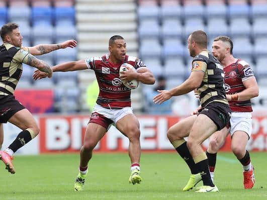 Wigan's Willie Isa, pictured in possession against Leigh, has been suspended for four matches. Picture by John Clifton/SWpix.com.