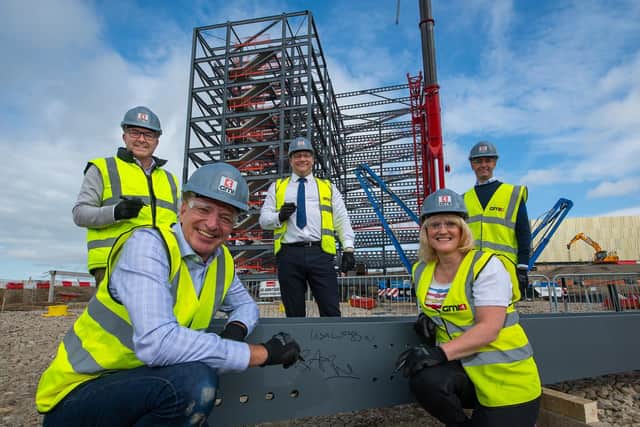 Front left to right: Richard Ashmore of RA Real Estate, Lisa Wragg, Head of Office Services at Lowell
Back left to right: Richard Burns, Project Manager at SGI, Lee Powell, Divisional Managing Director at GMI, Adam Varley, Head of Commercial at SGI.