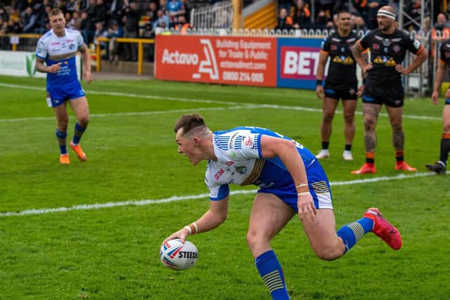 Jack Broadbent scores against Castleford. Picture by Bruce Rollinson.