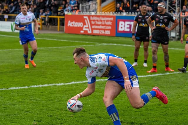 Jack Broadbent scores against Castleford.  Picture by Bruce Rollinson.
