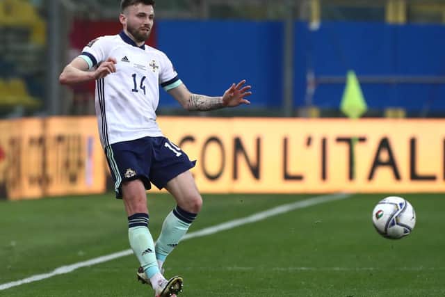 Stuart Dallas in action for Northern Ireland in a World Cup qualifier against Italy.