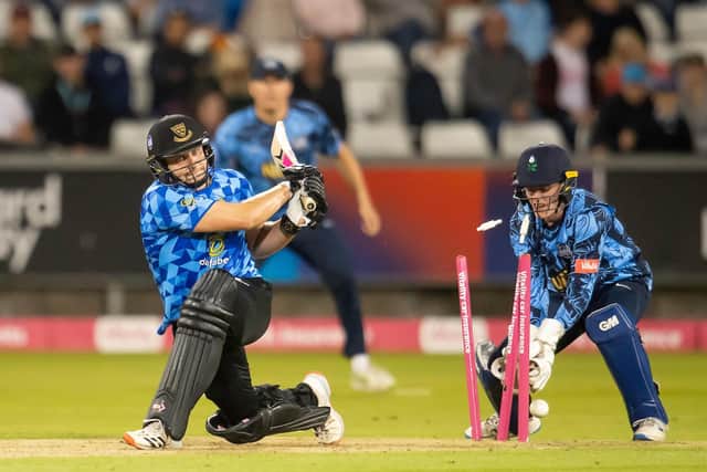 Sussex'sLuke Wright is bowled by Viking's Adil Rashid but it wasn't enough to prevent defeat for the 'hosts'. Picture by Allan McKenzie/SWpix.com